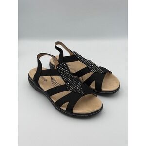 Dream Pairs Womens 9 Black Rhinestone Comfort Sandals Elastic Slingback Flats